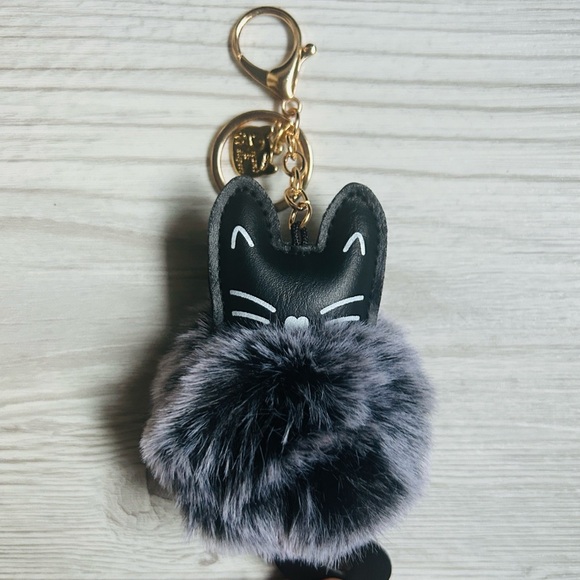 🐈⬛ Plush Kitty Cat Charm Keychain Faux Rabbit Fur Gray - Picture 3 of 11